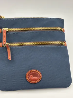 Dooney & Bourke‎ Triple Zip Navy Crossbody with Brown Leather Trim thumbnail 7