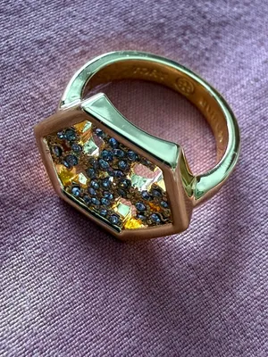 Tory Burch | Gold Hexagon Crystal Pave Accent Ring | Size 6 thumbnail 3