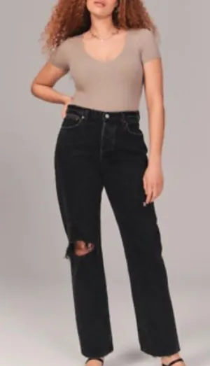 abercrombie and fitch black the dad high rise jean distressed thumbnail 1