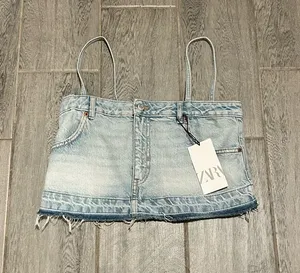 ZARA Light Wash Denim crop top - size small thumbnail 1