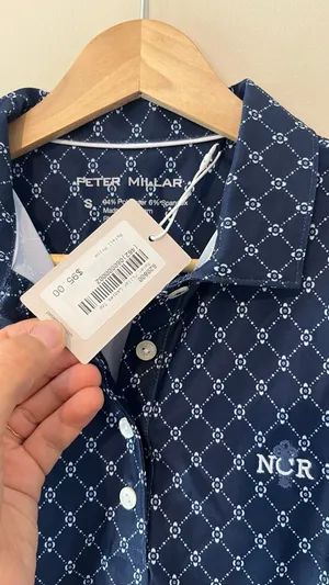 NWT Peter Millar Women’s Small Navy Blue Geometric Sleeveless Golf Polo NCR Logo thumbnail 6