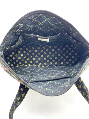 Vera Bradley Betsy Bag Vibrant Black Retired Quilted Floral Zip Top Tote Bag VTG thumbnail 8