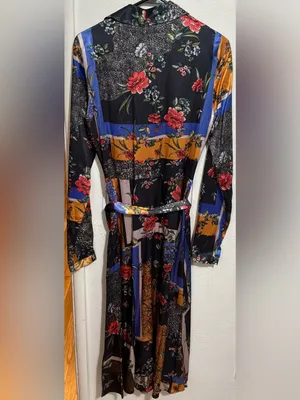 #60 NWT Long Tall Sally Satin Tie Waist Shirt Multicolor Dress Size 6 thumbnail 2