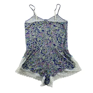 Victoria's Secret Blue Floral Lace Trim Cami Romper Small‎ thumbnail 2