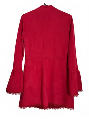 Dress Red Mini Indie BOHO Size Large Coquette Cottage Peasant Red Tomato Rare thumbnail 2