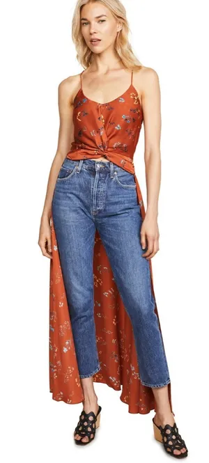 Caroline Constas Silk Cape Top Burnt Orange Floral Print Twist Tank Top Small thumbnail 1