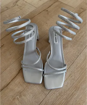 Steve Madden Lopezz Silver Rhinestone Square Toe Sole with Block Heels thumbnail 2