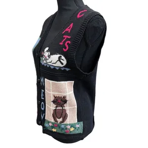 Vintage Cat Sweater Vest Capacity Women's Size Petite Medium ( MP‎ ) thumbnail 6