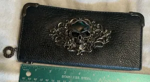 Skull Metal Wallet Wristlet Zip Around Many Slots Clean Inside Rock Biker thumbnail 1