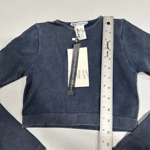 Zara Crop Top Crew Neck Pullover Stretch Long Sleeve Faded Blue Size XS Stylish thumbnail 5