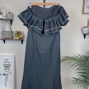 C/meo Affinity Ruffle Contrast Topstitch Maxi Gown Dress Black Size M thumbnail 4
