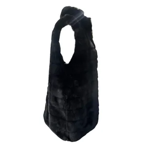 Talbots Black Faux Fur Ribbed Open Front Vest Women's size Small thumbnail 3