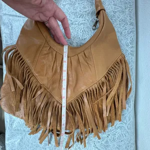 VTG Brown Genuine Leather Fringe Hobo Bag Boho Crossbody Made in Mexico Western thumbnail 7