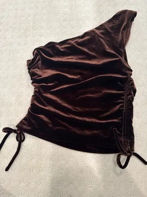 Amanda Uprichard Ania Cocoa Velvet One Shoulder Ruched Top XS thumbnail 4