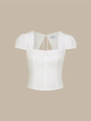 Rihoas White Square Neck Jacquard Blouse Size L thumbnail 5