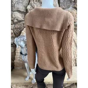 Theory V-Neck Dimensional Polo Wool Cashmere Brown Sweater Women's Size Small thumbnail 2
