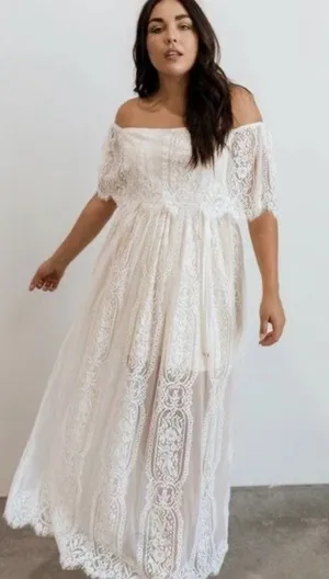 Baltic Born Caroline Lace Maxi Dress Sz M Off Shoulder Sheer Romantic Photoshoot thumbnail 1