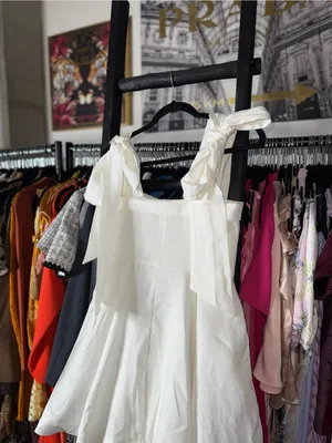 Dissh Aisle White Linen Bow Strap Mini Dress 100% Linen US 6 EUC thumbnail 12