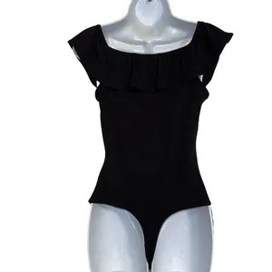 EXPRESS Black Ruffle Neck Ribbed Cap Sleeve Cap‎ Sleeve Bodysuit NWOT Small thumbnail 5