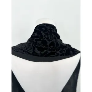 Ac Cents Black Velvet Burnout Scarf Wrap‎ Silk Blend Whimsigoth Boho 9" x 58" thumbnail 2