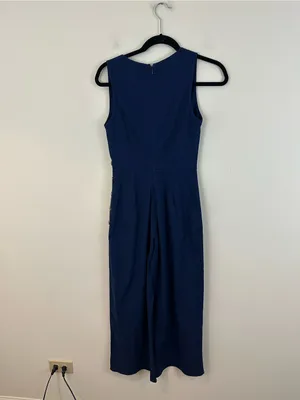 Showpo Sleeveless Navy Wrap Jumpsuit Linen Side Button Size 2 Women's thumbnail 5