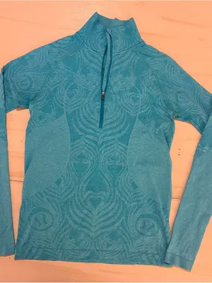 lululemon athletica Teal Patterned Quarter-Zip Cowl Sweater thumbnail 1