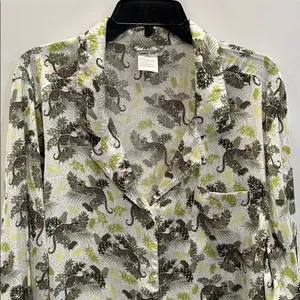 Lands End Matte Satin Pajama Set 2pc White Leopard 3X Long Sleeve Top Shorts thumbnail 3