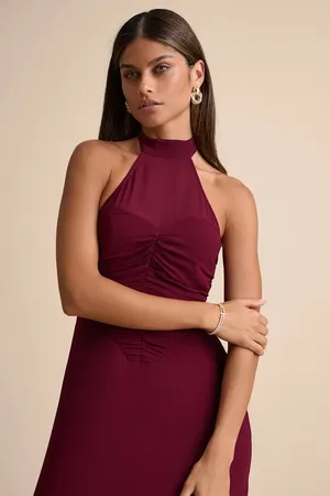 Lulu’s Cammie Burgundy Halter Neck Ruched Maxi Dress thumbnail 2