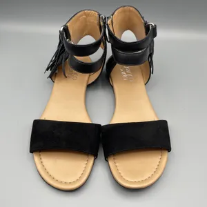 Franco Sarto Sandals Size 8 Black Leather Gladiator Fringed Ankle Strap Open Toe thumbnail 2