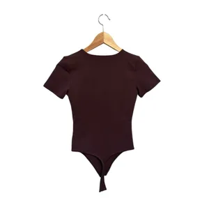 Aritzia Babaton Contour Women's Brown Crewneck Short Sleeve Bodysuit Sz S thumbnail 2