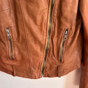 Muubaa Womens Tan Brown 100% Lamb Leather Biker Motorcycle Jacket Size US 4 UK 8 thumbnail 4