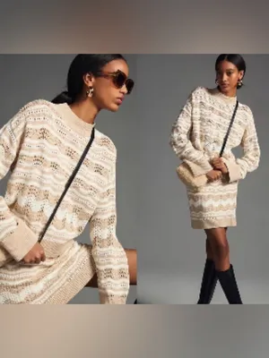 Anthropologie Pointelle sweater & skirt set size xl‎ thumbnail 2
