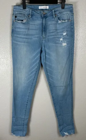KanCan Skinny Jeans Womens 11/29 Light Wash Distressed Ripped Frayed Raw Hem‎ thumbnail 1