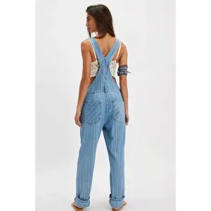 Free People XL Ziggy Striped Overalls in Beachcomber Railroad Bohemian Coastal thumbnail 3