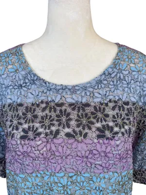 Kathie Lee Collection multi pastel colored floral short sleeve pullover top XL thumbnail 5