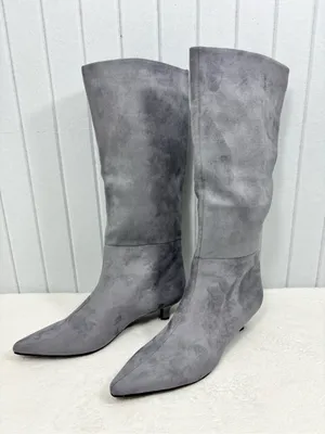 Nine West Gray Willa Kitten Heel Boots Suede Pointed-Toe Knee Boots Size 8 NEW thumbnail 1