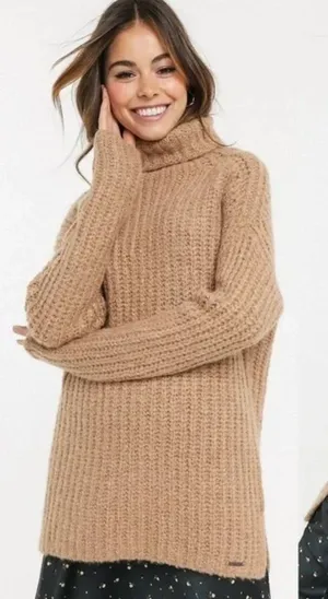 Abercrombie Turtleneck Chunky Knit Pullover Sweater Brown Tan Women's Size XS thumbnail 1
