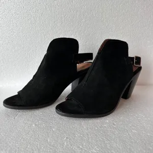 Frye Courtney Suede Slingback Heeled Mule Bootie Women's 10B Black 3.5" Heel thumbnail 2