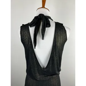 Veronica M Black‎ Gold Lurex Sparkle Mock Neck Backless Draped Cocktail Dress XS thumbnail 10