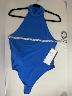 Lululemon NWT Mock Neck Sleeveless Bodysuit Nulu Ultra Soft Blue Size L thumbnail 3