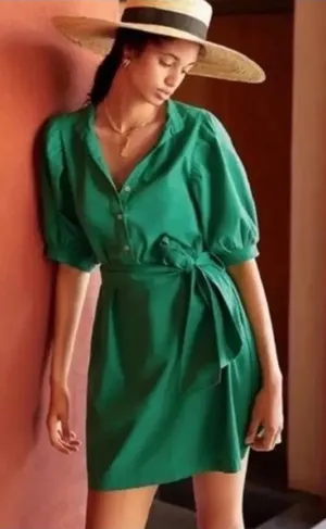Anthropologie Amadi Glisy Puff Sleeved Green Shirt‎ Dress size M thumbnail 1