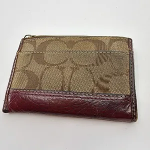 Coach Mini Skinny Brown Signature C Canvas & Leather Coin Ca thumbnail 3