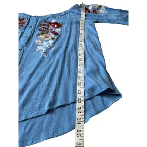 Umgee Blue Floral Embroidered‎ Off The Shoulder Bell Sleeve Blouse XL WG0914 thumbnail 9