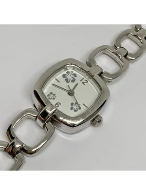 Silver tone floral dial women’s watch 22mm quartz analog links up to 7” running thumbnail 3