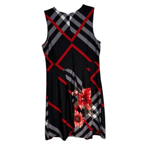 Venus Black‎ Red Gray Plaid Floral Sleeveless Knee Length Dress Women's Size L thumbnail 7