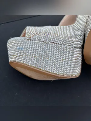 Steve Madden Silver Crystal Peep-Toe Platform Heels Sz 6 see pics for condition thumbnail 9