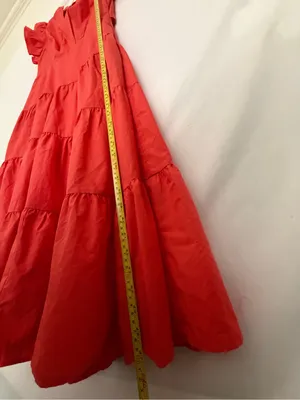 Entro Tiered Midi Dress Large Red Orange Ruffle Sleeve Back Cutout NWOT(A906) thumbnail 6