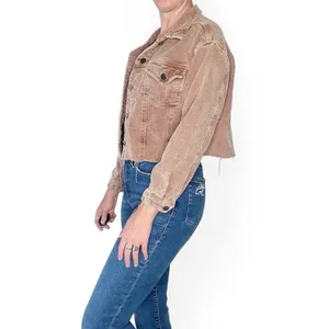 She + Sky Brown Beige Corduroy Cropped Casual Jacket thumbnail 2
