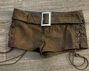 NWT Boutique Brown Side Tie Waist Eyelet Detail Shorts in Chocolate. Size Medium thumbnail 3
