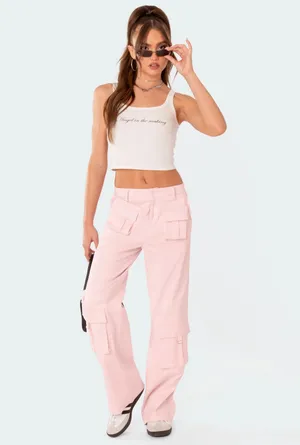 Edikted Light Pink cargo low rise pants thumbnail 1